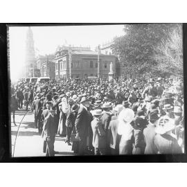 Soldiers leaving for World War One,  parading past the Town Hall and Victoria Square, Adelaide