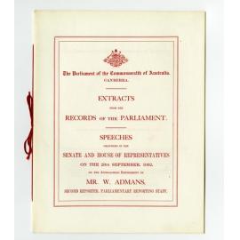 Booklet - Extracts of Speeches in Parliament.