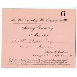 Admission Card - 9th May, 1901.