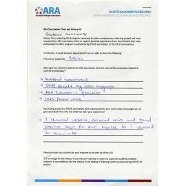 ARA Vaccination Clinic questionnaire - Buthanese patient