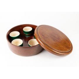 Japanese Tea Set in Round Cherrywood Box